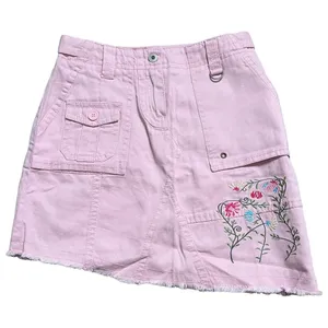 La Decker Pink Denim Floral Embroidered Cargo Skirt Size Small Vintage Y2K thumbnail 1