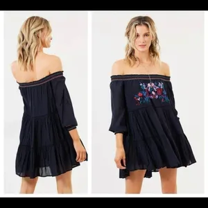 FREE People Embroidered‎ Floral Black boho dress thumbnail 2