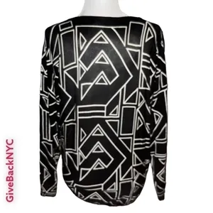 Ralph Lauren Boatneck Top Black & White Geometrical Design Size M thumbnail 2