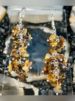 Nuggets of Golden Yellow Tiger Eye Earrings 2 1/2” thumbnail 9