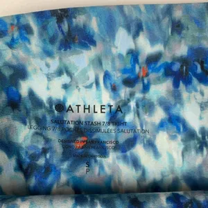 Athleta size small Salutation stash 7/8 tight Blue White printed Leggings pocket thumbnail 2