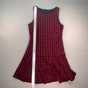 Honey & Sparkle Red Black Buffalo Plaid Drop Waist Pleated Dress M thumbnail 6