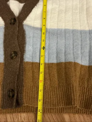 Pink Rose Striped V-Neck Cropped Cardigan in Brown, Light Blue & White Size Larg thumbnail 5