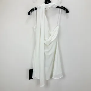 Lulus Isloda Ivory One-Shoulder Backless Sash Mini Dress with Scarf Small NWT thumbnail 11