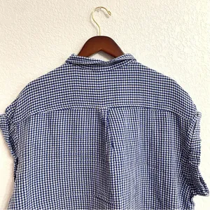 Old Navy Womens Shirt Blouse Blue White Gingham Plaid Boxy Button Up Size XL thumbnail 4