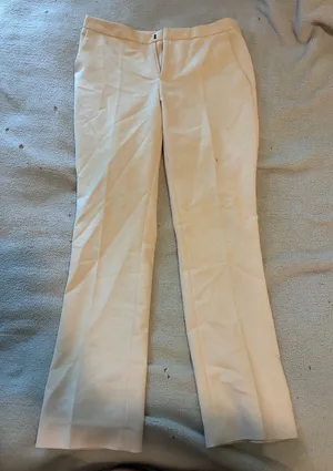 Zara Basic Straight Leg Classic Cream Dress Pants thumbnail 1
