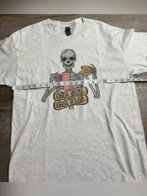 Gildan Light Gray Tee with Skeleton 'Kinda Broke Kinda Bougie' Graphic thumbnail 6