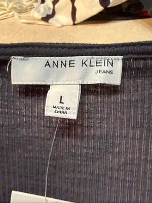 Anne Klein Ribbed Square Neck Knit Top Gray Sz L NWT thumbnail 3