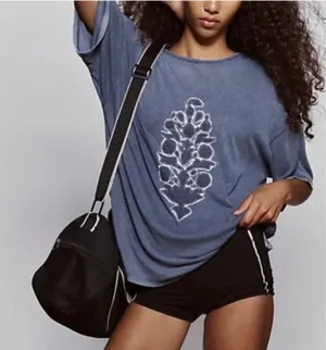 Free People FP Movement Harmony Tee - blue indigo combo burnout graphic Sz Large thumbnail 1