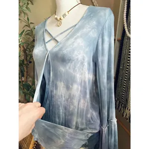 American Eagle Soft & Sexy Tie Dye Boho Top Crisscross Front Bell Sleeve S thumbnail 3