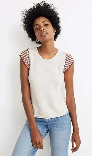 Madewell Kimble Stripe Sleeve Sweater Size Small Red Cream Minimalist Coastal thumbnail 1