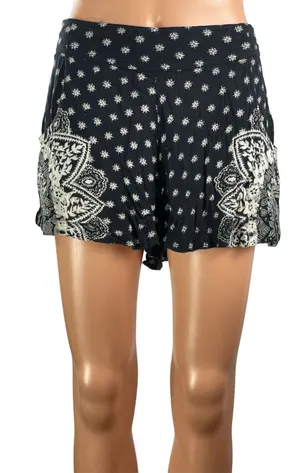 Bundle of 2 Free People Black Floral Boho Smocked High Rise Mini Shorts Size XS thumbnail 1