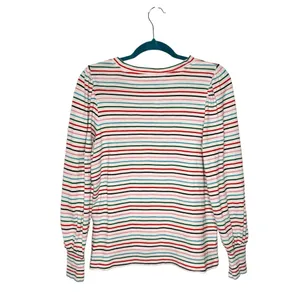 Loft Colorful Striped Puffy Shoulder Top Sz M thumbnail 2