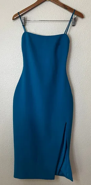 Cinq à Sept Blue Cairen Thigh slit bodycon midi dress WOMENS 0 thumbnail 1