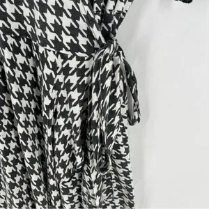 Passion Lilie Houndstooth Cotton Black White Ruffle Hem Mini Wrap Dress Size XL‎ thumbnail 5