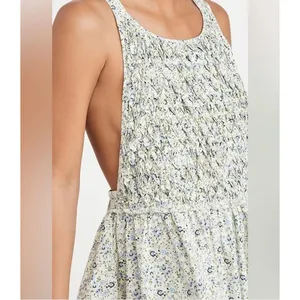 Free People Petunia Mini Dress Small Blue Floral Smocked Boho Cottagecore‎ thumbnail 4