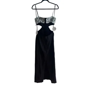 NEW NWT STAUD Jada Embellished Cutout Linen Maxi Dress In Black thumbnail 8