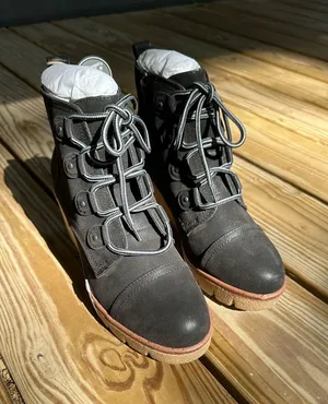 MIA Black Lace-Up Ankle Boots with Tan Contrasting Sole thumbnail 1