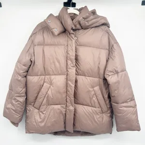 Abercrombie & Fitch Womens Taupe Hooded Oversized Puffer Jacket Coat Size‎ S thumbnail 3