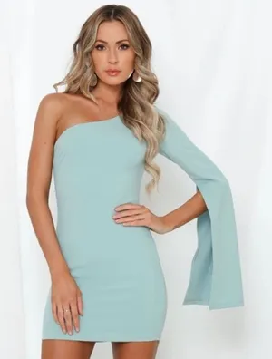 NWOT Hello Molly Ice blue one shoulder mini dress size US XS 2 thumbnail 1
