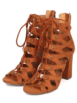 Wild Diva 7.5 Cigar Sandal Caged Cut Out Chunky Block Heel Peep Toe thumbnail 1