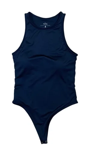 Klassy‎ Network Blue High Neck Sleeveless Bodysuit Stretch Minimalist S thumbnail 1