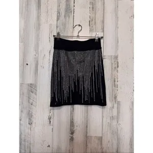 Julia by Loves Mini Skirt Womens Small/Medium Black Silver Rhinestone Bodycon Kn thumbnail 2