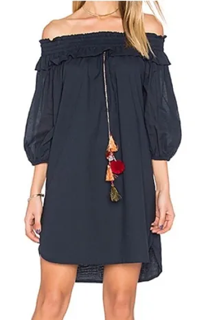 MISA Noemi Off‎ Shoulder Cotton Dress Navy thumbnail 1