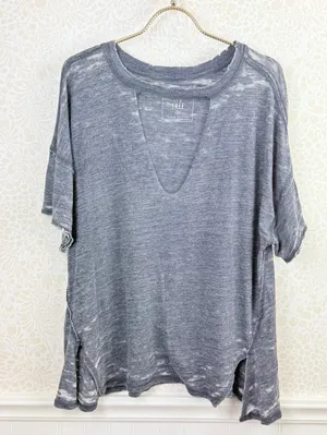 We The Free Oversized Blue Open V-Neck Jordan Burnout Tee - Size - XS thumbnail 3