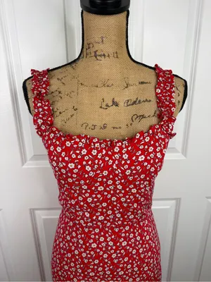 Olivaceous Size M Red Floral Ruffle Strap Maxi Dress NWOT thumbnail 3