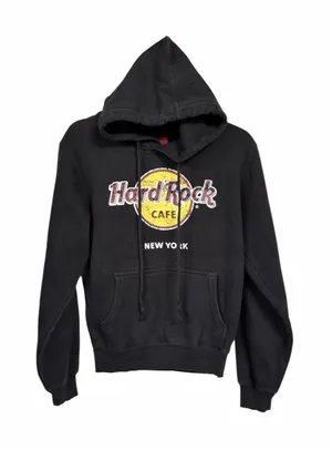 Hard Rock Cafe New York Women Sz S Black Pullover Fleece Hoodie Vintage Y2K thumbnail 1
