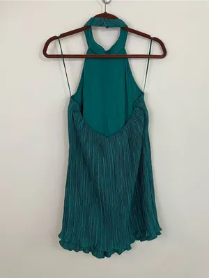Anthropologie Teal Halter Plissé Playsuit Romper‎ Size 6 thumbnail 4