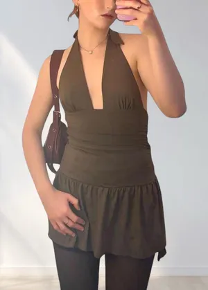 Green halter pac sun dress Brown thumbnail 1