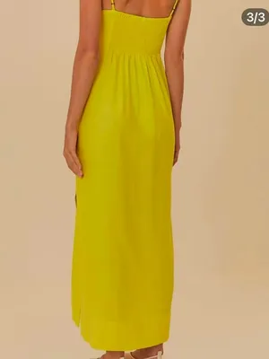 NWOT Farm Rio Linen Blend Yellow Sleeveless Midi Dress Size L thumbnail 3