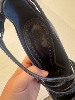 Tory Burch Judith Black Grey Leather Strappy Stiletto Heels Womens 6.5 Pointed thumbnail 9