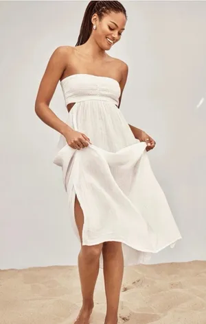 Sea Level Smocked Bodice Cotton Seersucker Cover-Up Dress Sz M NWOT NEW $115 thumbnail 1
