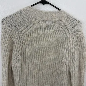 Banana Republic Cardigan Womens Small Beige Merino Wool Alpaca Blend Open *HOLE thumbnail 8