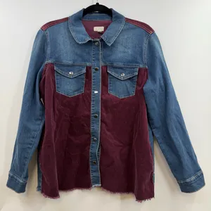 LOGO By Lori Goldstein Denim Corduroy Jacket S Burgundy Colorblock Boho Western thumbnail 1