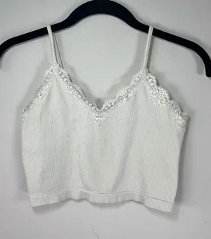 Wild Fable Ribbed Lace Cropped Cami Tank Top Cream Neutral Layering Y2K Sz Small thumbnail 1