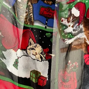Vintage Christmas Cat Scarf Sheer Red Green Holiday Kitty Print Accessory thumbnail 6