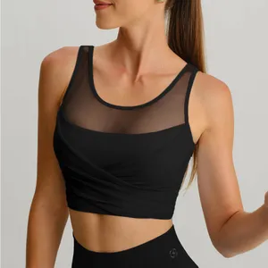 Berlook Activewear Black Mesh Cross-Front Tank Top - Light Support thumbnail 1