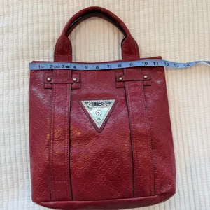 GUESS Y2K Burgundy Monogram Hand Bag Signature Silver Triangle Rhinestone Logo thumbnail 9