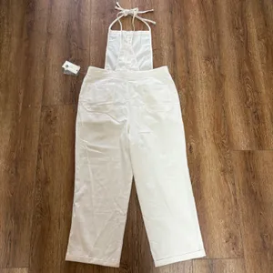 NWT No Comment Womens Cream Wide Leg‎ Overalls Size Large boho cottage cotton thumbnail 8