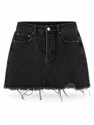 American Eagle Black Distressed Denim Raw Hem Mini Skirt Size 6 thumbnail 2