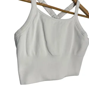 Alo Yoga White Seamless Ribbed Favorite Bra Cropped Athleisure Gym Tank Top S thumbnail 2