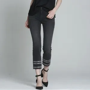 Driftwood Jeans Womens Size 27‎ Black Colette Snake Print Stripe Raw Cuff Crop thumbnail 2