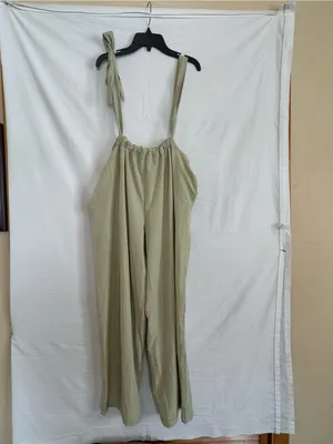 Tie-Strap Wide Leg Jumpsuit in Sage Green thumbnail 2