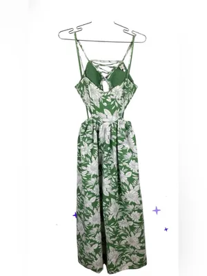 American Eagle green floral linen blend Sunset Midi dress resort wear thumbnail 3