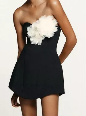 Nwt Zara Contrast Floral Strapless Dress Size S thumbnail 1