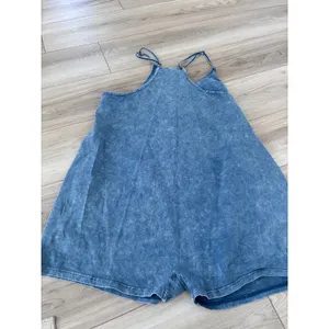 Automet Women Acid Wash Denim Romper XL Blue Sleeveless Overalls Jumpsuit thumbnail 5